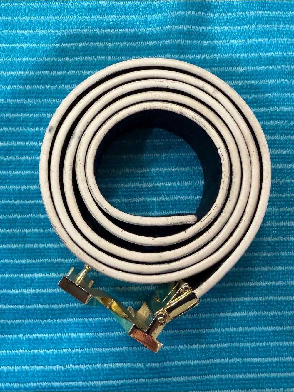 MCM White Leather Belt with Gold-Tone M Buckle